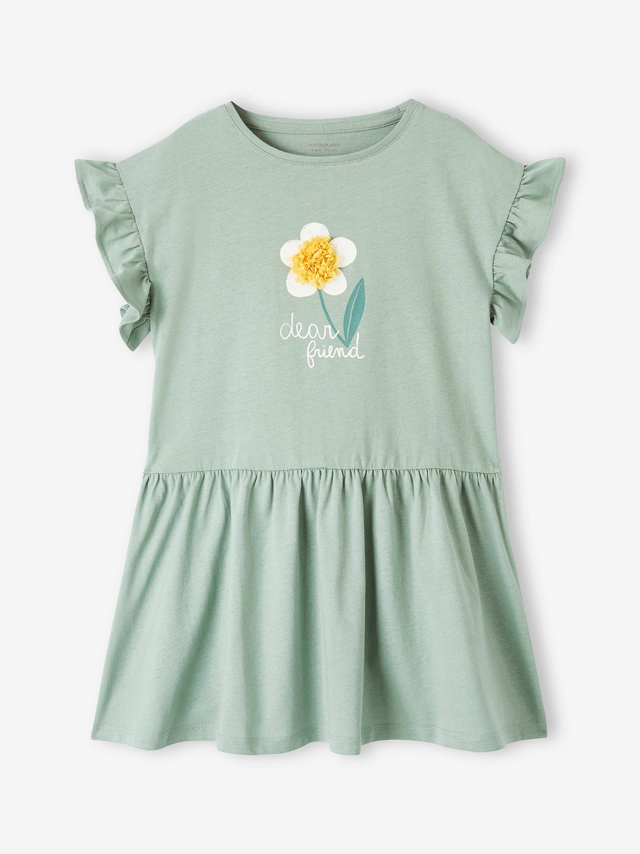 Vertbaudet - Robe motif fantaisie en relief fille vert de gris
