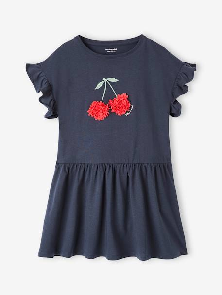 Robe Boutonnée Dos Facile Robe Fille Vertbaudet Imprimée Fleurs - Manches Volantées - Taille 8 Ans - 100% Coton 100% Coton Taille 8 Ans