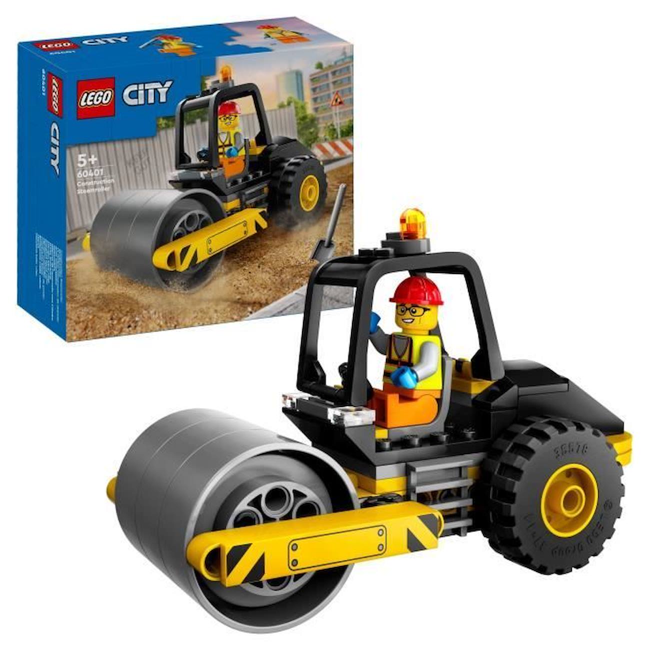 Lego® 60401 City Le Rouleau Compresseur De Chantier, Maquette De Jouet De Camion Avec Minifigurines 