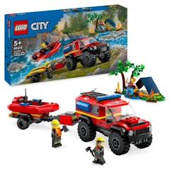 Jouet-Jeux d'imagination-LEGO® 60412 City Le Camion de Pompiers 4x4 et le Canot de Sauvetage, Jouet avec Bateau, Remorque et Minifigurines