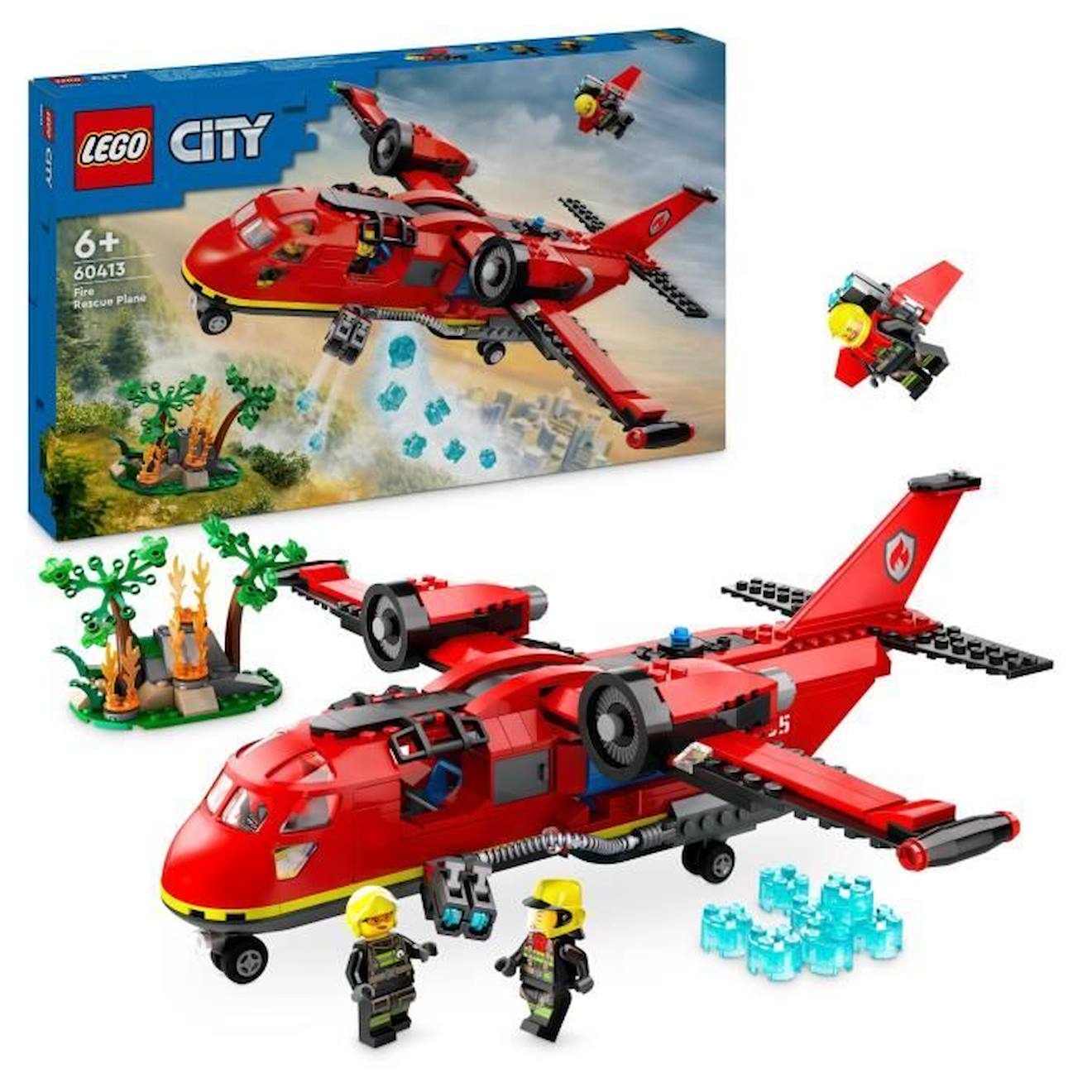 Lego® 60413 City L’avion De Sauvetage Des Pompiers, Jouet Avec 3 Minifigurines De Pilote, Pompière R