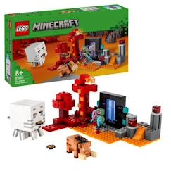 Jouet-Jeux d'imagination-LEGO® 21255 Minecraft L'Embuscade au Portail du Nether, Jouet avec Scènes de Bataille et Minifigurines, Figurine Hoglin