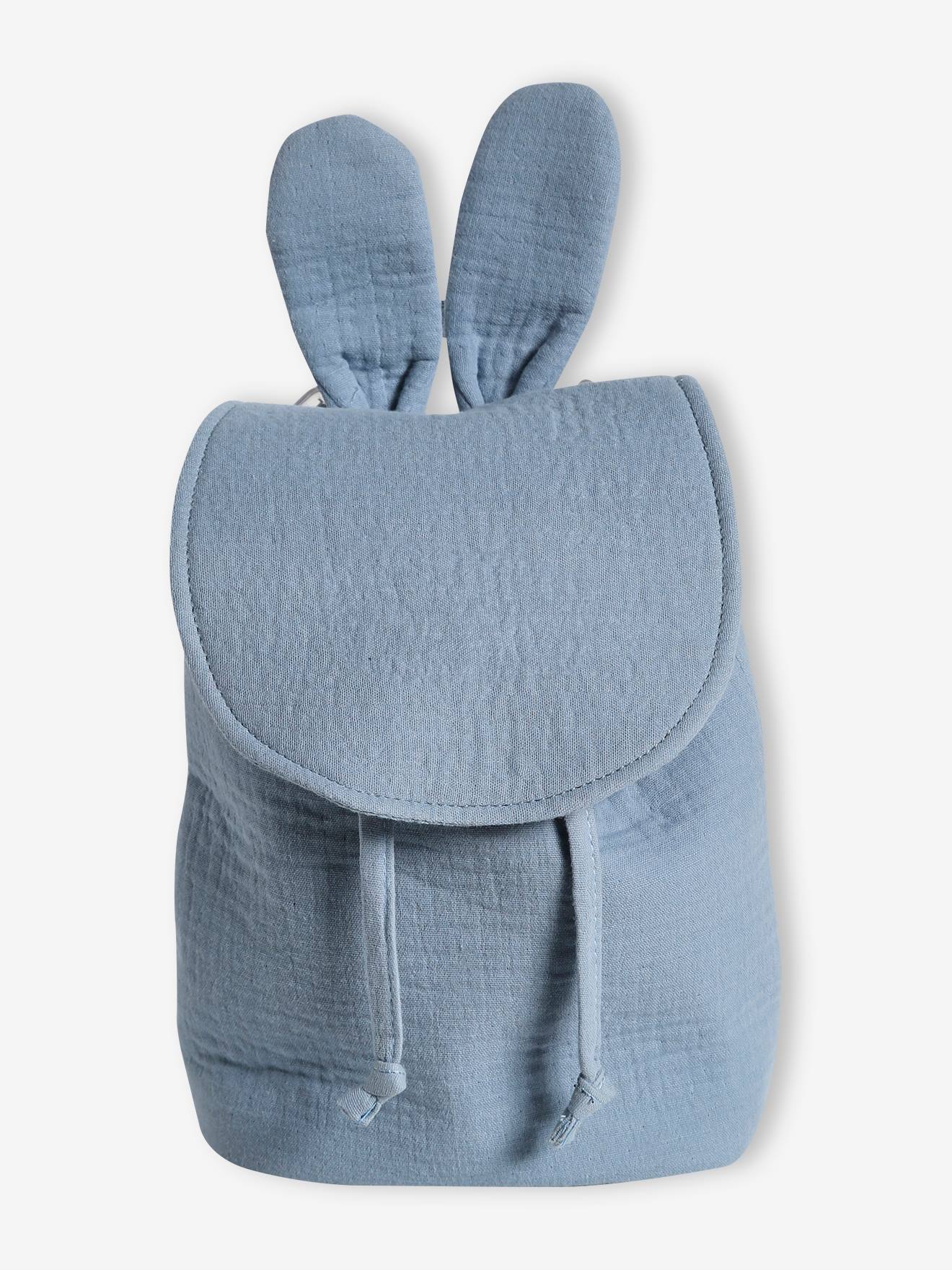 Sac à dos personnalisable en gaze de coton bleu grisé