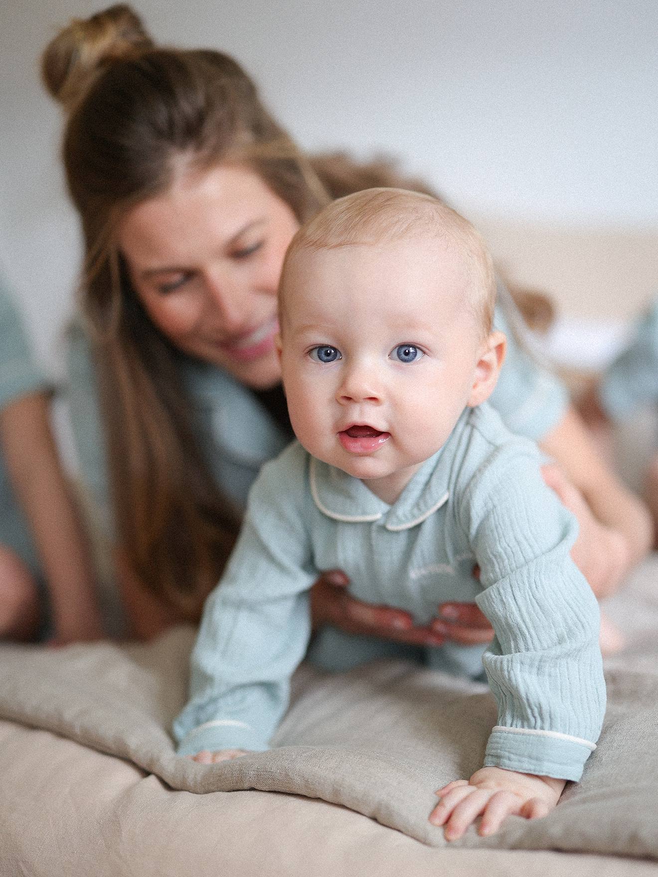 pyjama en gaze de coton bébé team famille personnalisable vert sauge