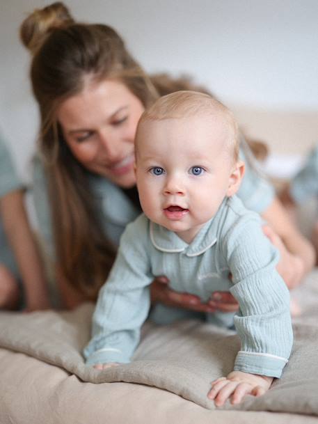 Vêtements bébé et enfants à personnaliser-Bébé-Pyjama en gaze de coton bébé Team Famille personnalisable