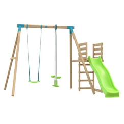 Jouet-Station aubépine tp toys bois carre balancoire / vis-a-vis / toboggan / kit d'ancrage h.243 cm