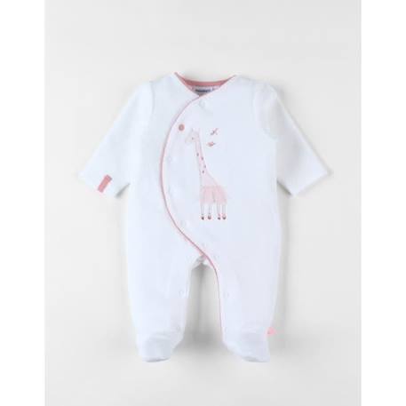 Bébé-Pyjama 1 pièce girafe en velours écru/rose clair