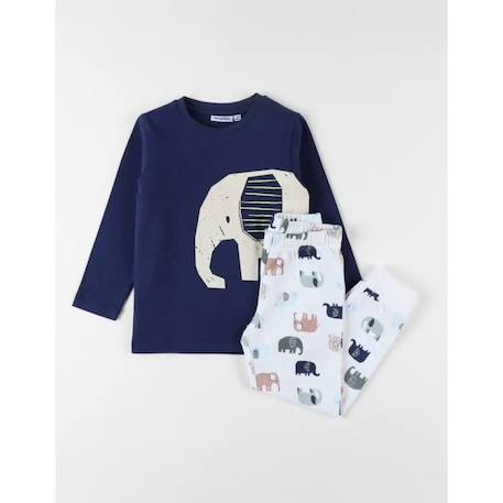 Fille-Pyjama, surpyjama-Pyjama 2 pièces éléphants en jersey indigo/écru