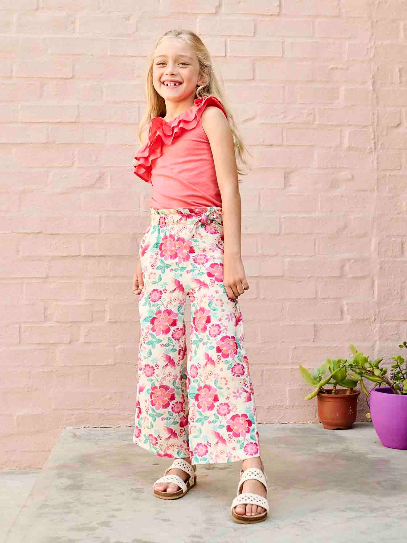pantalon large motifs fleurs fille multicolore