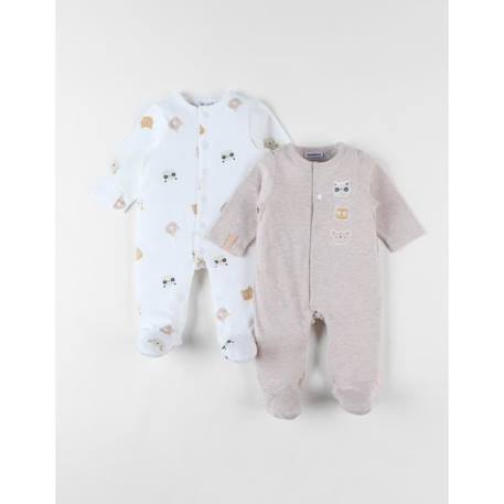 Bébé-Ensemble de 2 pyjamas 1 pièce en jersey écru/taupe chiné