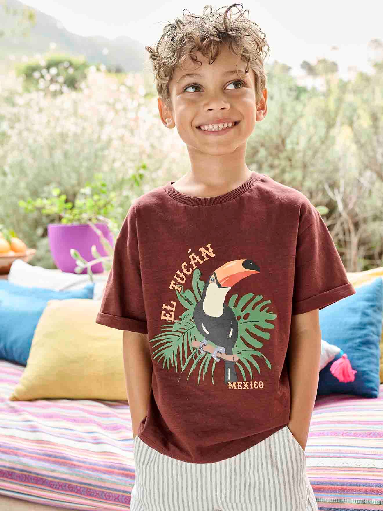Tee-shirt motif toucan garçon bordeaux