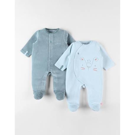 Bébé-Ensemble de 2 pyjamas 1 pièce en velours ciel/sauge
