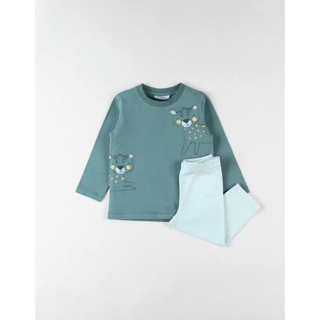 Fille-Pyjama 2 pièces rayé léopards en jersey sauge/écru