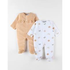 Bébé-Pyjama, surpyjama-Ensemble de 2 pyjamas 1 pièce en velours écru/abricot