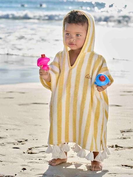 Vertbaudet - Poncho de bain bébé à rayures personnalisable rayé jaune