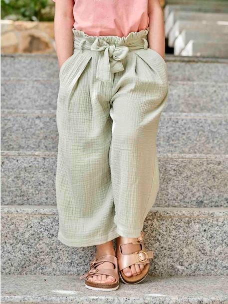 Fille-Pantacourt fille large gaze de coton style paperbag 