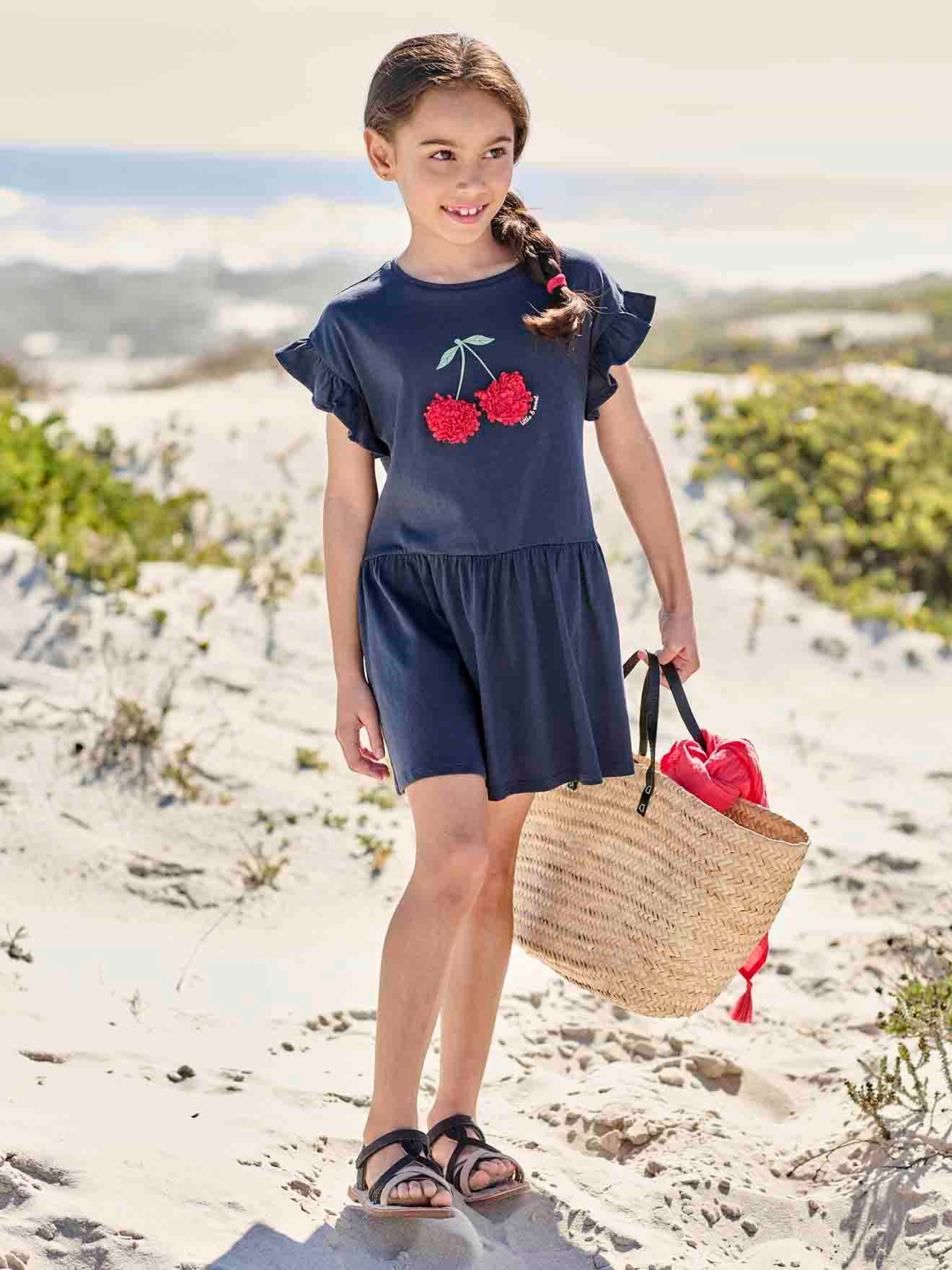 Robe motif fantaisie en relief fille marine