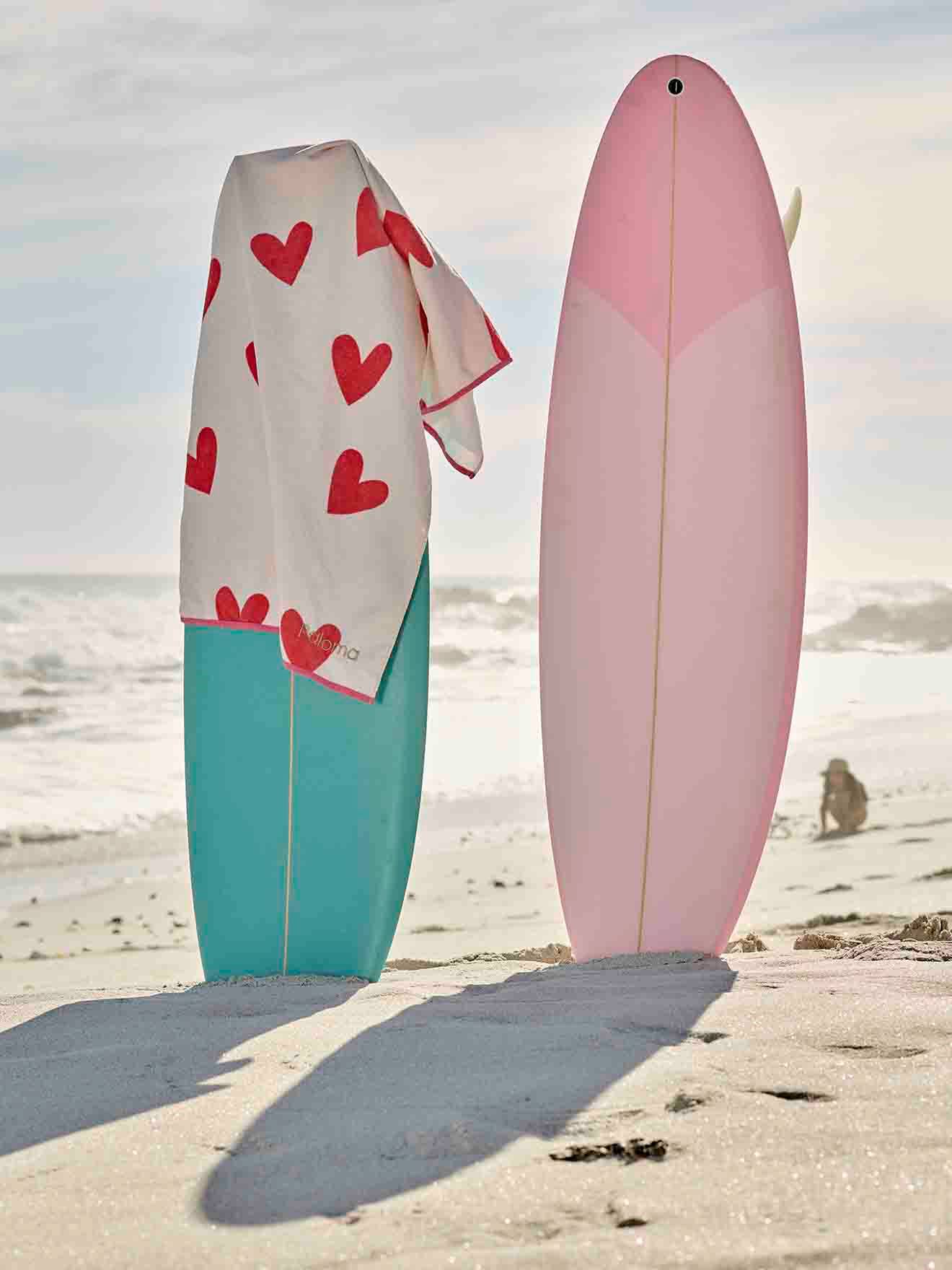 Serviette de plage / de bain personnalisable, avec coton recyclé rose imprimé