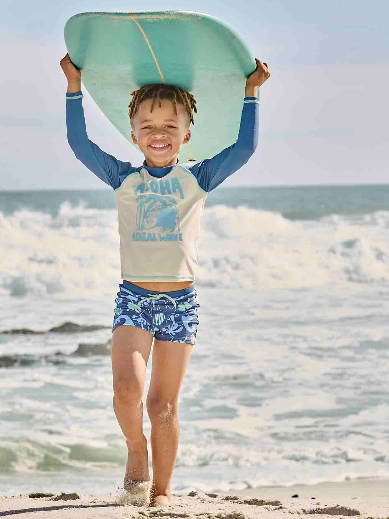 Ensemble de bain garçon T-shirt anti-UV + boxer bleu