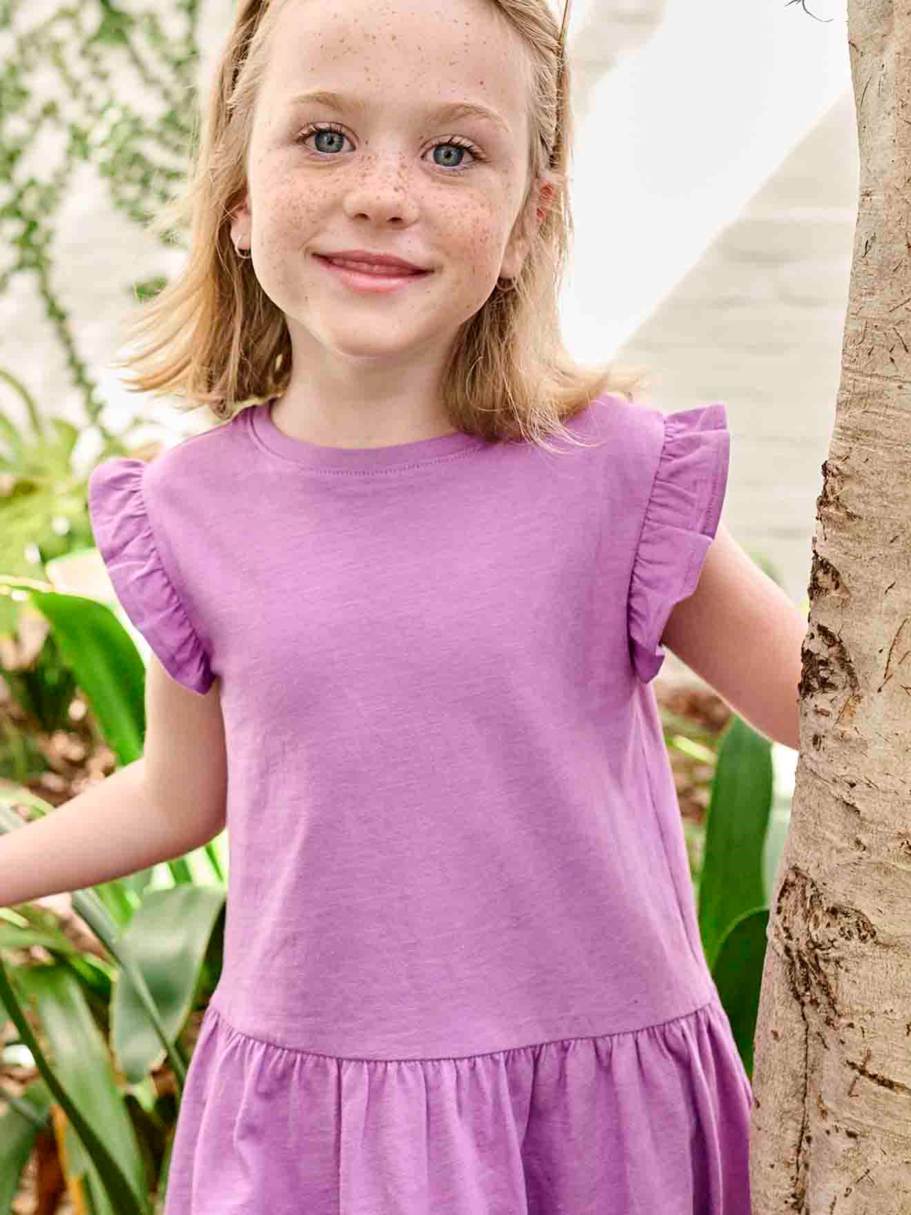 Robe manches à volant fille - rose, Fille