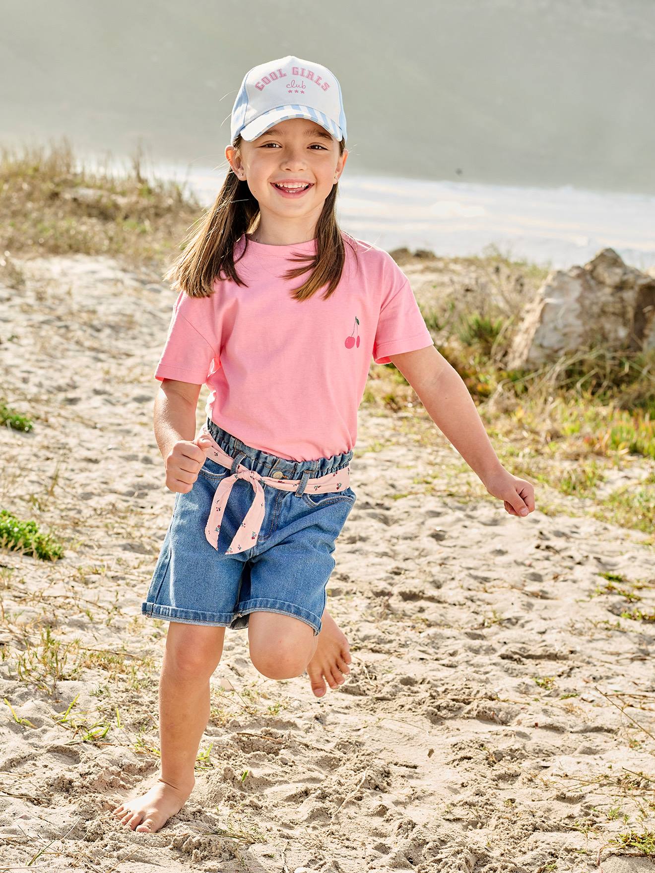 Vertbaudet - Bermuda en jean style paperbag fille stone