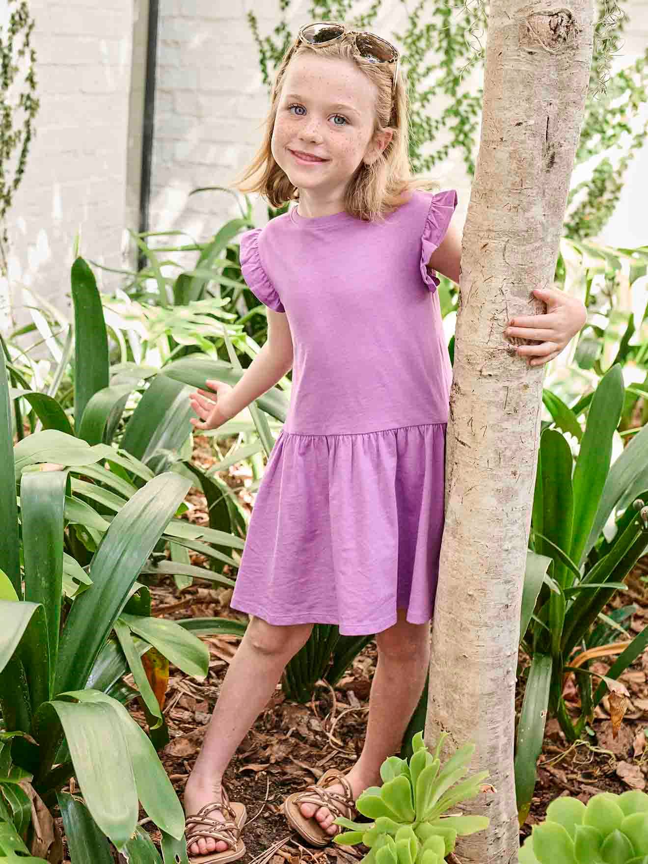 Vertbaudet - Robe manches à volant fille mauve