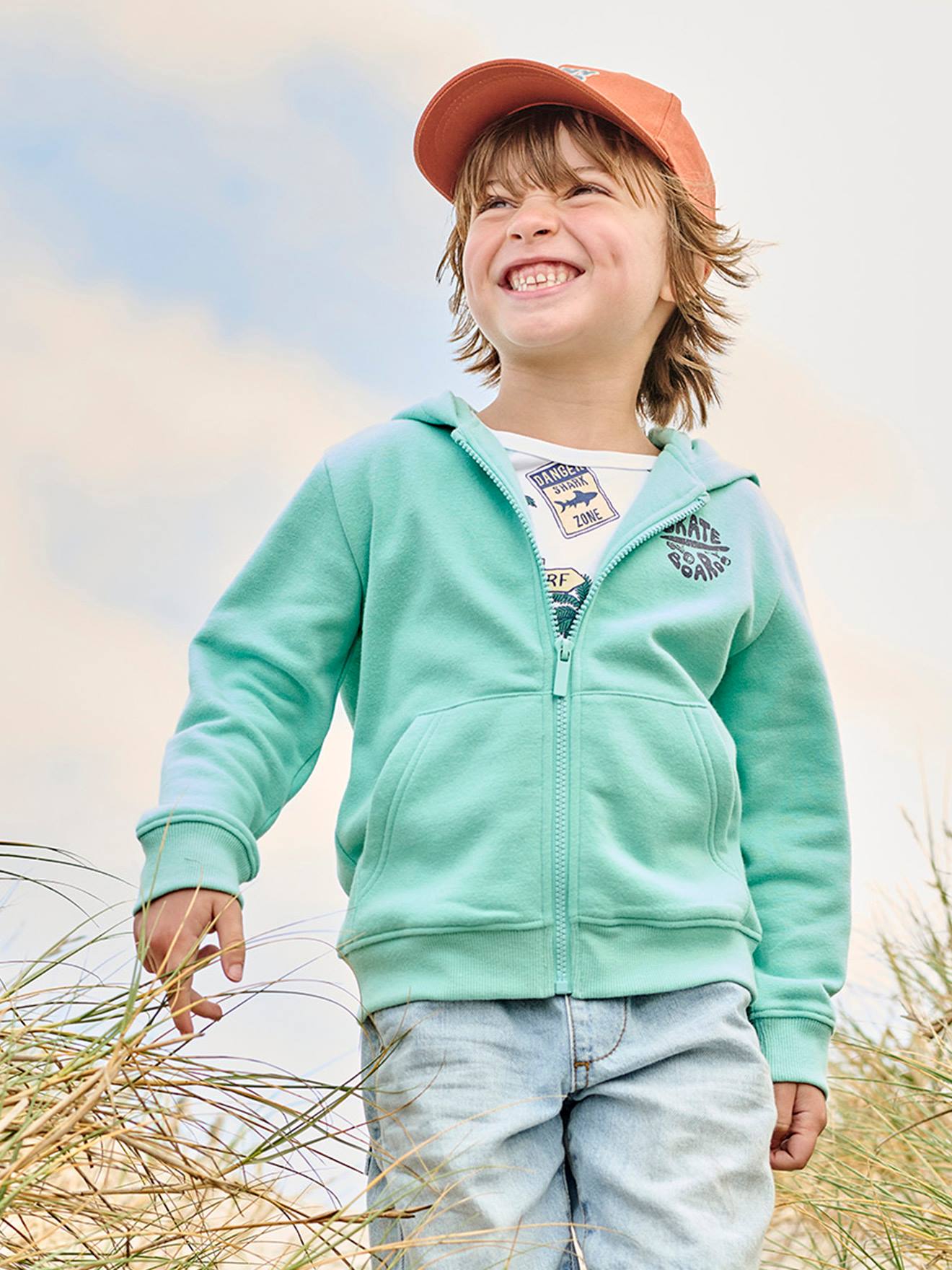 sweat zippé à capuche basics garçon turquoise