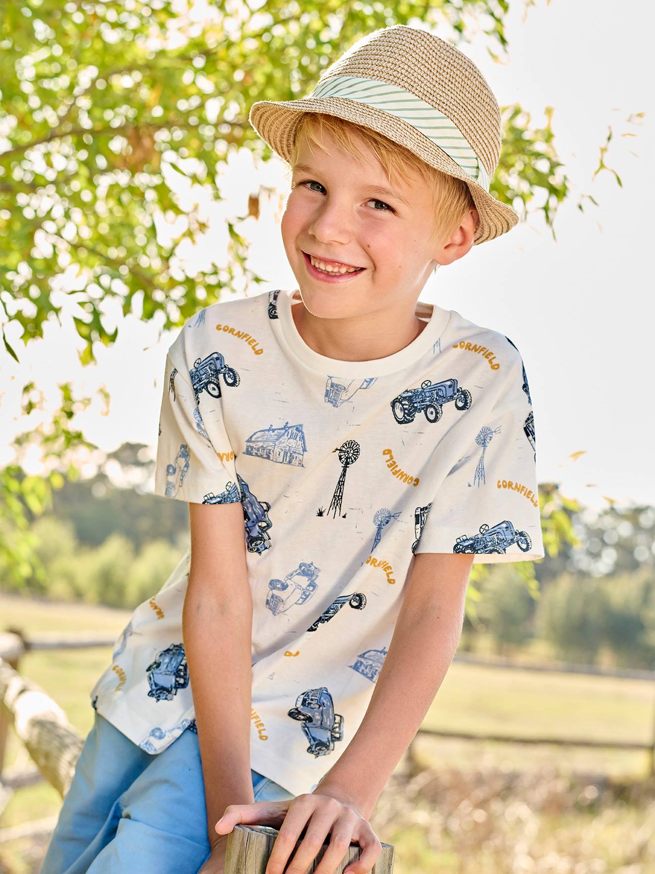 Tee-shirt motifs farmer garçon blanc imprimé