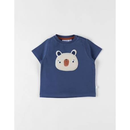 Bébé-T-shirt panda à manches courtes rayé marine/écru