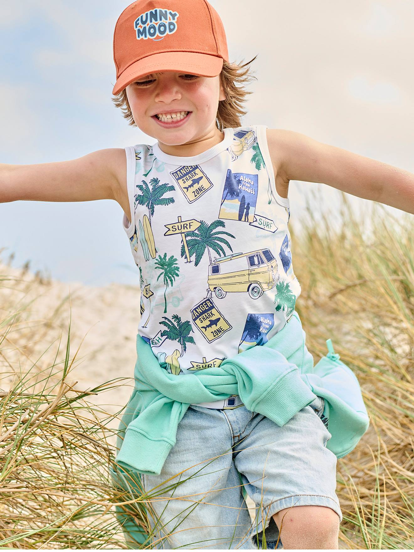 Débardeur motifs surf garçon blanc imprimé