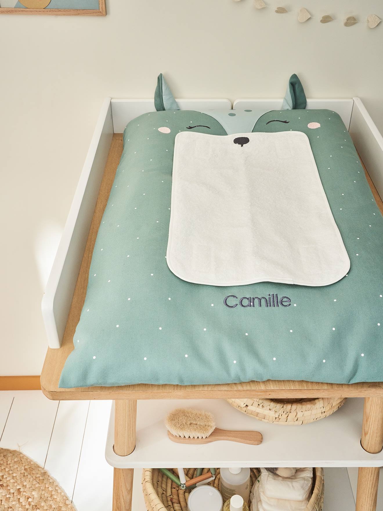 Housse matelas à langer personnalisable BICHE vert imprimé (Vertbaudet) - Image 2