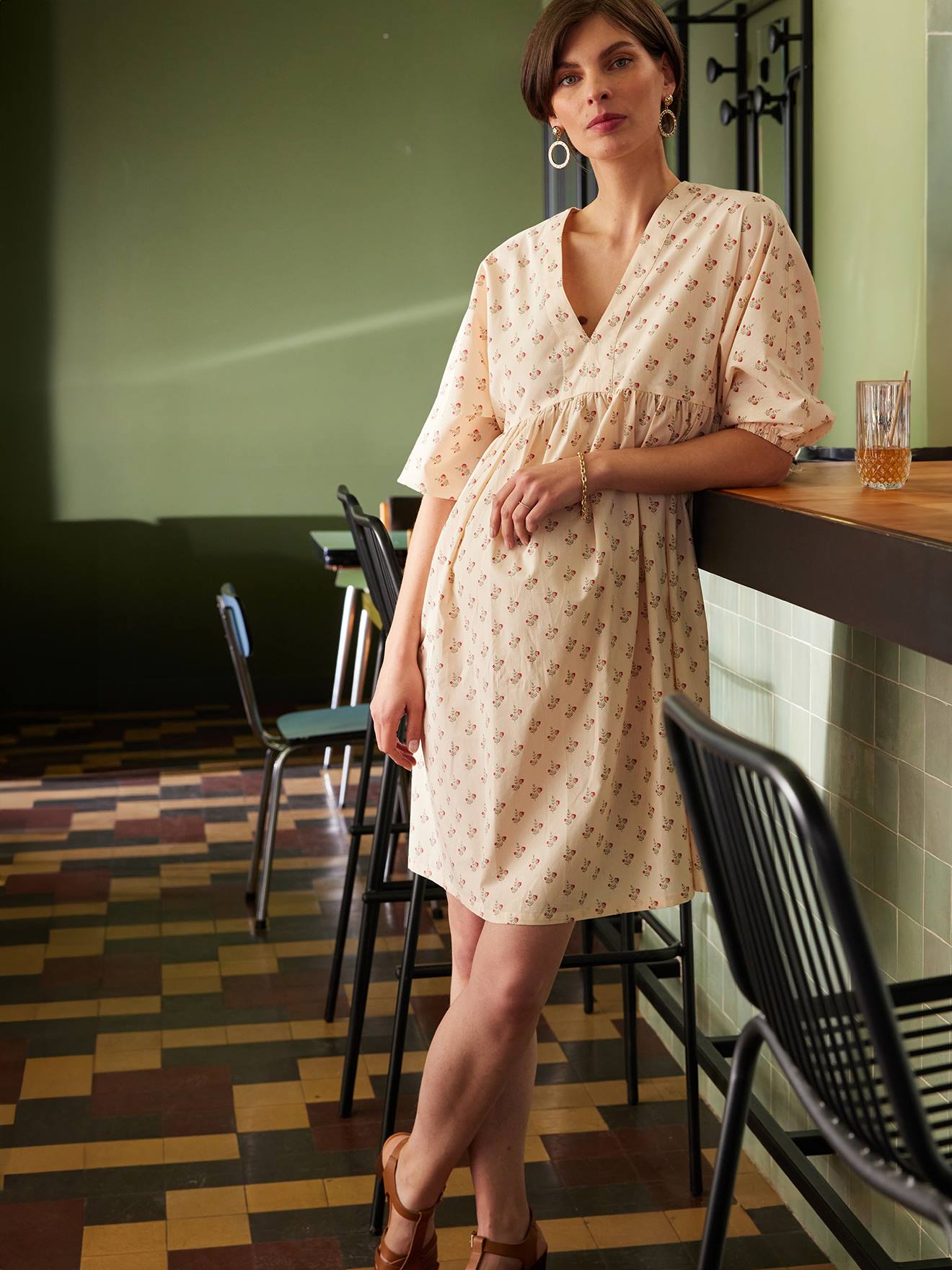 Robe grossesse imprimée fleurs ENVIE DE FRAISE sable