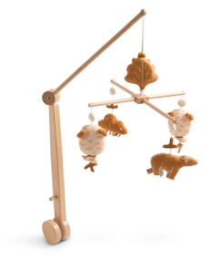 Puériculture-Mobile de lit-Mobile musical en bois avec jouets ours en gaze de coton