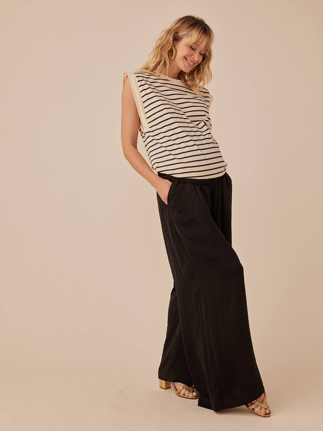Pantalon fluide grossesse style palazzo ENVIE DE FRAISE noir