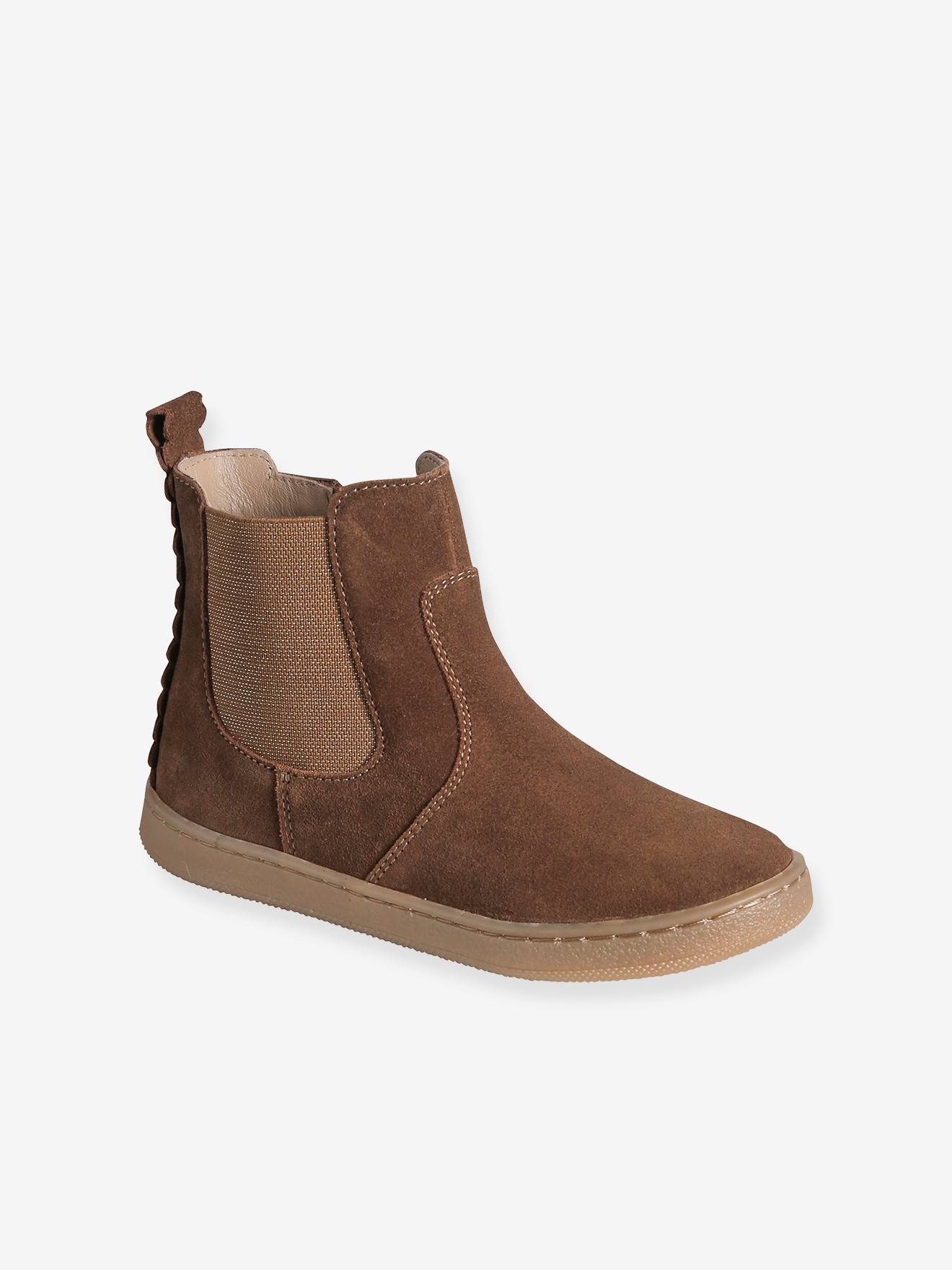 Boots fille cuir zippées camel