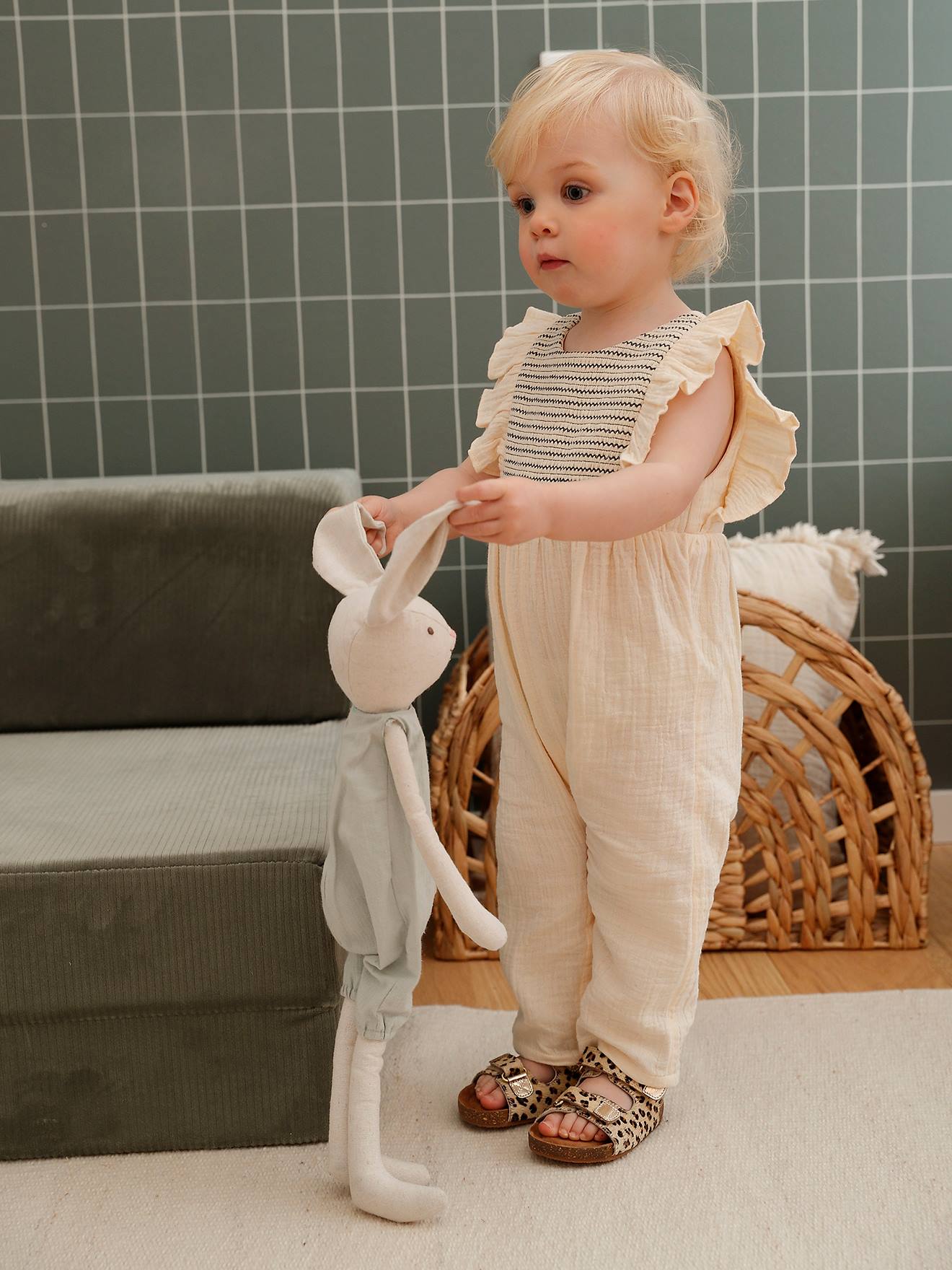 Combinaison bébé en gaze de coton écru