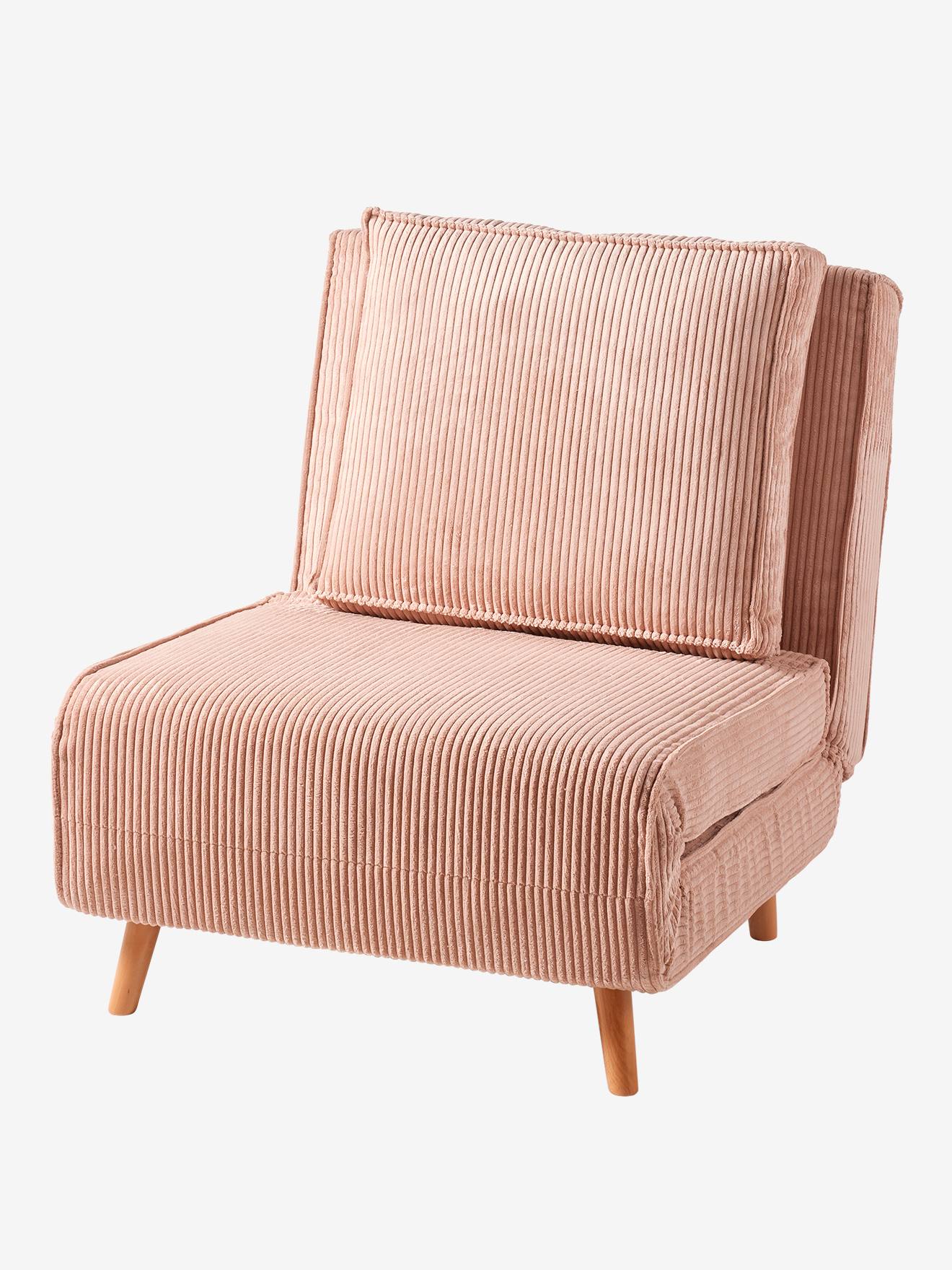 Banquette convertible 1 place velours côtelé rose nude