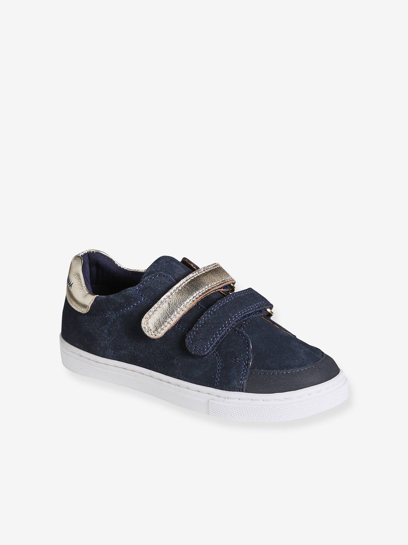 Baskets scratchées en cuir fille marine
