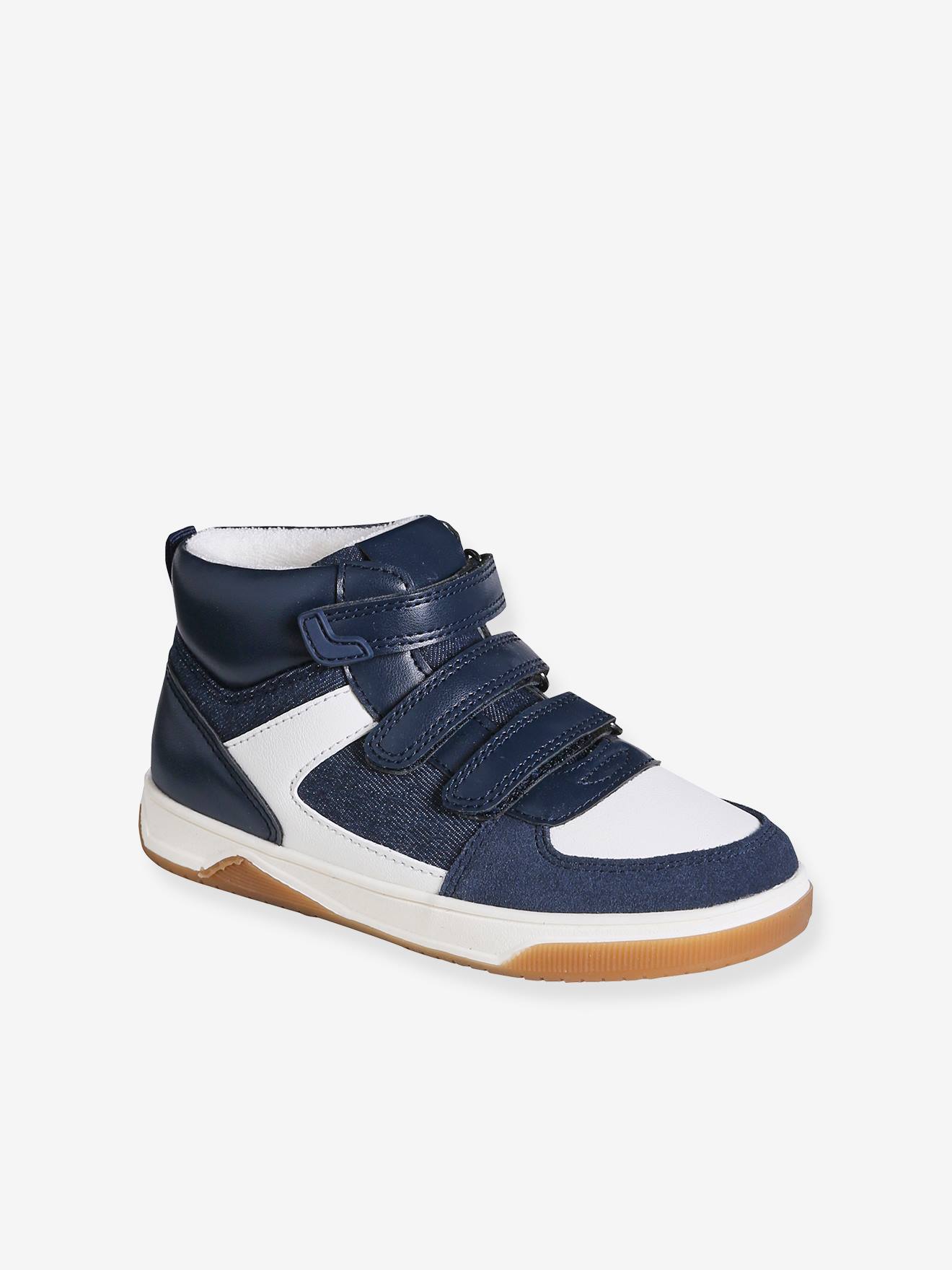 Baskets montantes scratchées enfant denim brut