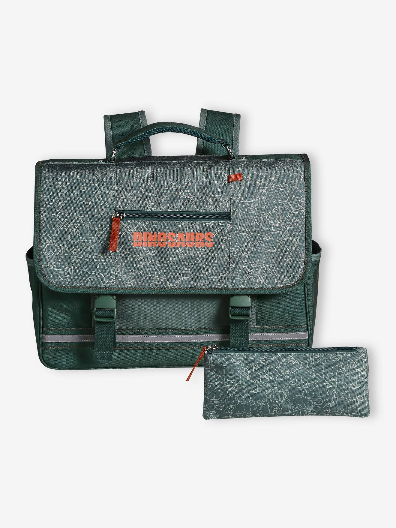 Cartable + trousse dinos garçon vert sapin