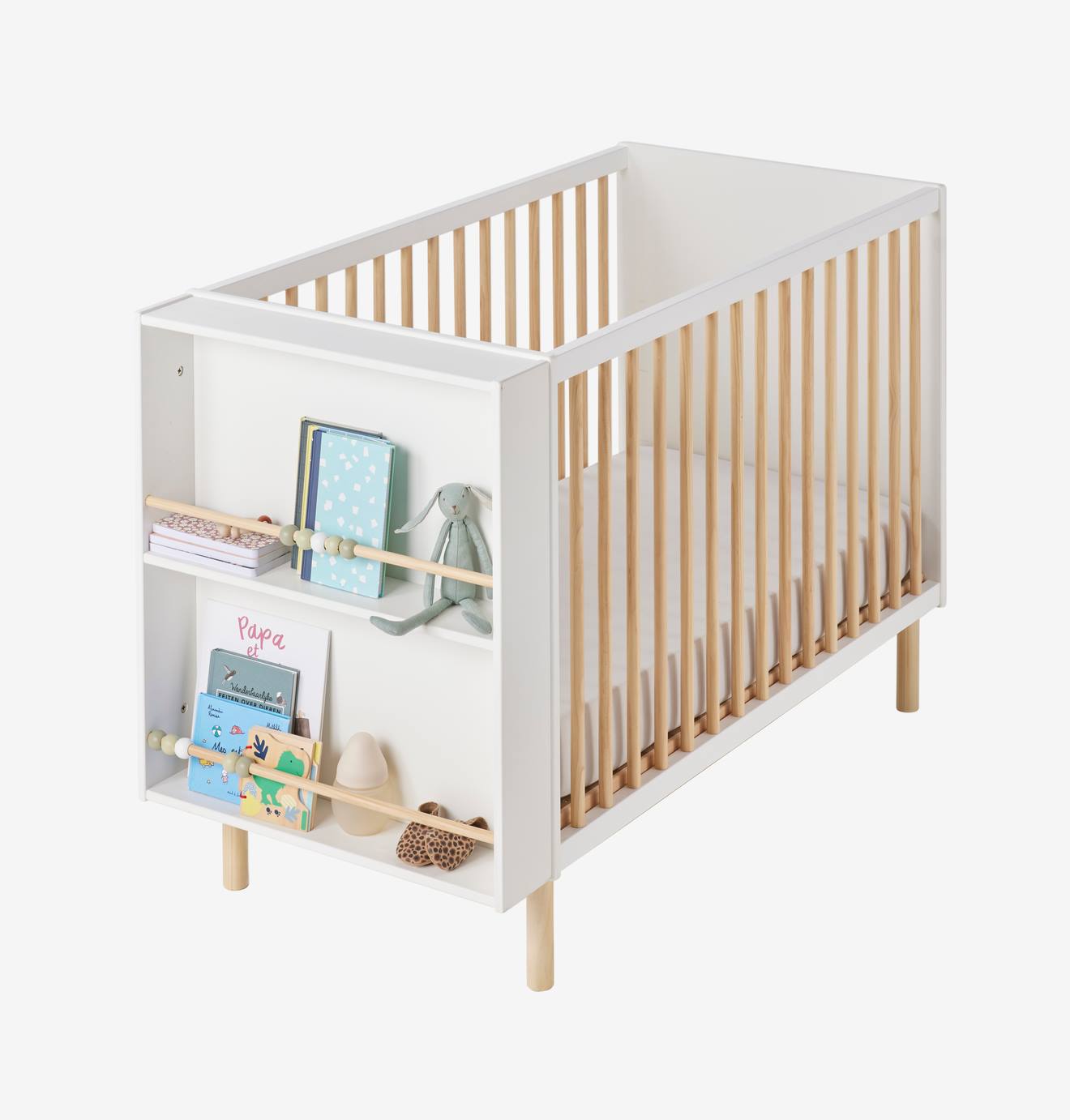 Lit bébé fixe + rangement bibliothèque LIGNE BOULIER blanc