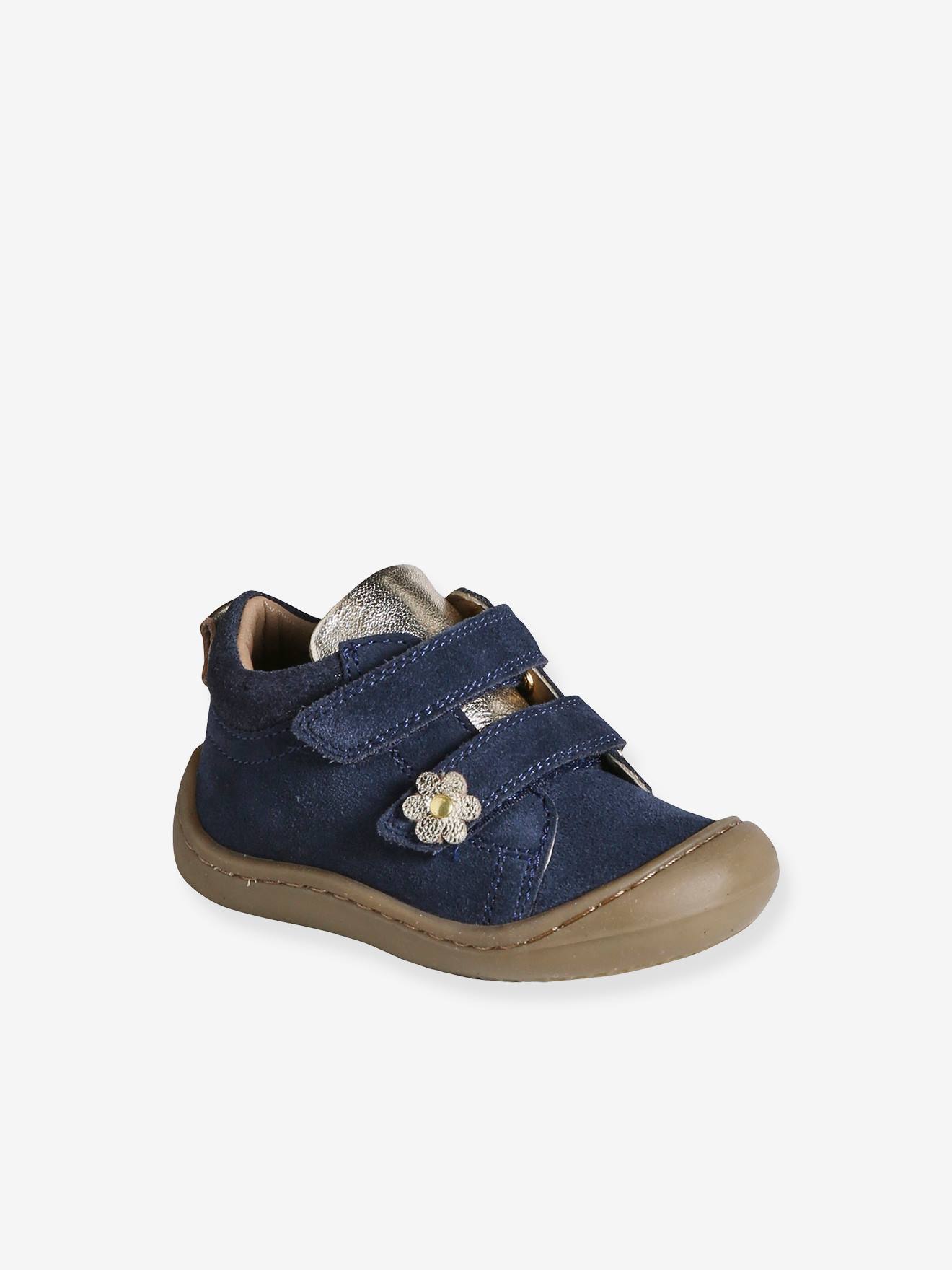 Bottillons scratchés cuir souple bébé premiers pas marine