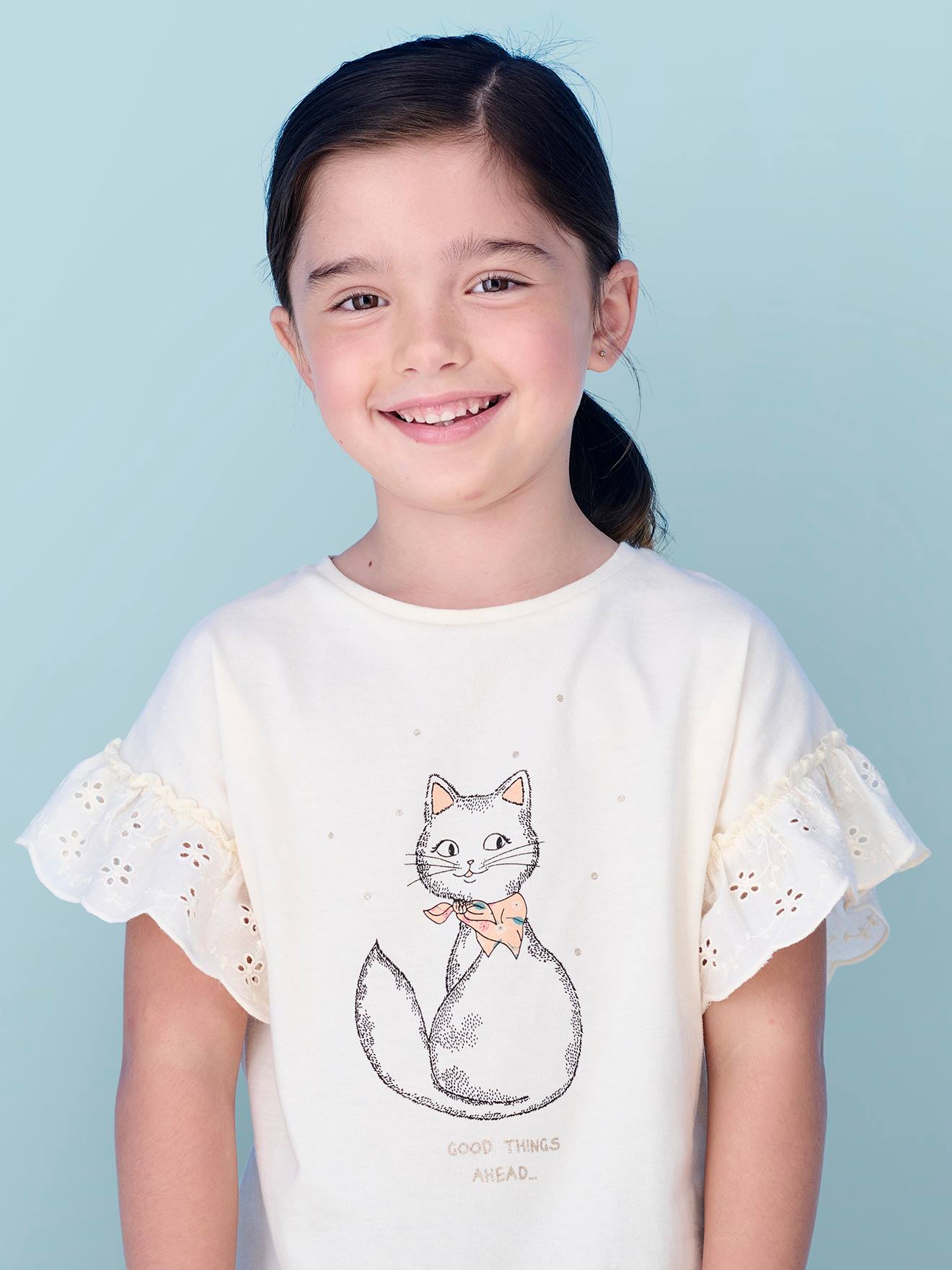 Tee-shirt romantique en coton bio fille écru
