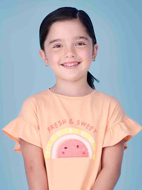 Tee-shirt motif à sequins fille écru+fraise+mandarine 8 - vertbaudet enfant 