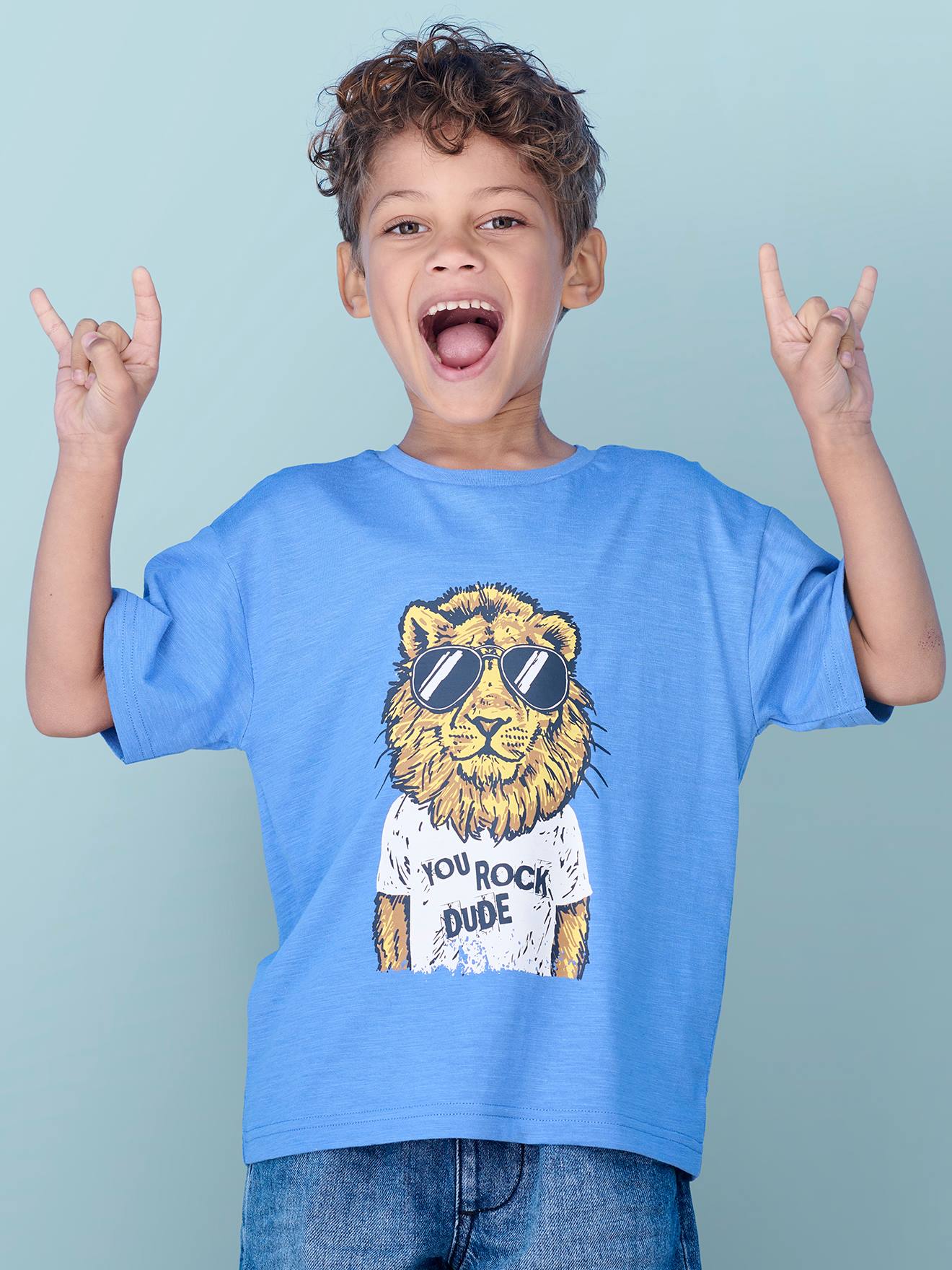 Vertbaudet - Tee-shirt motif animal ludique garçon bleu azur