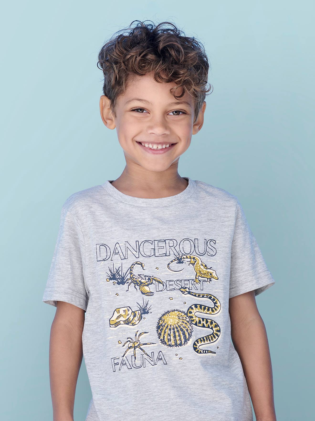 Tee-shirt Basics motifs animaliers garçon gris chiné