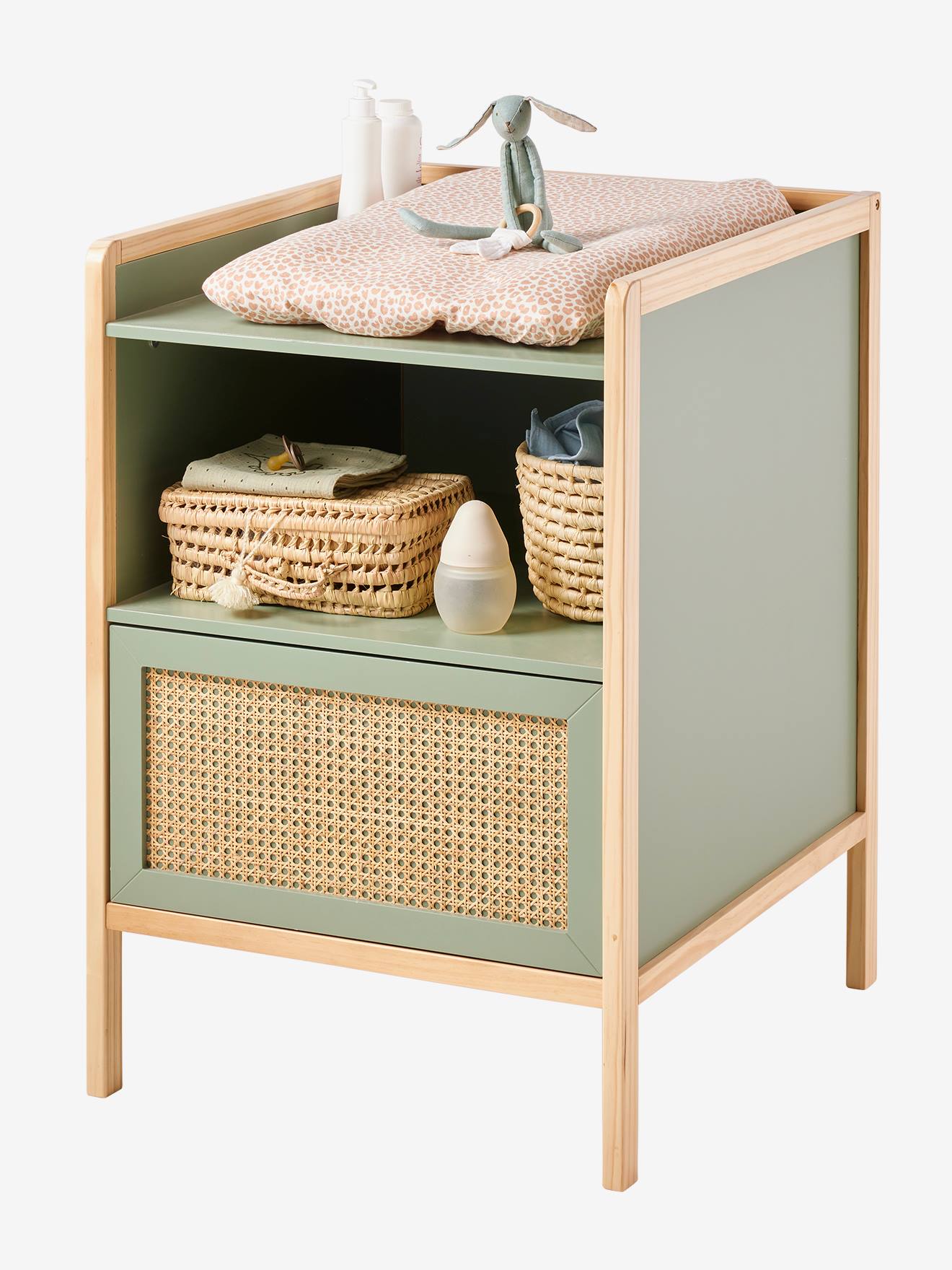 Table à langer bois et cannage POÉSIE vert