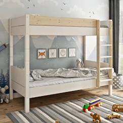 Chambre et rangement-Chambre-Lit bébé, lit enfant-Lit combiné, surélevé, superposé-Lit superposé avec matelas en pin blanc et bois 90x200 H174 Achille