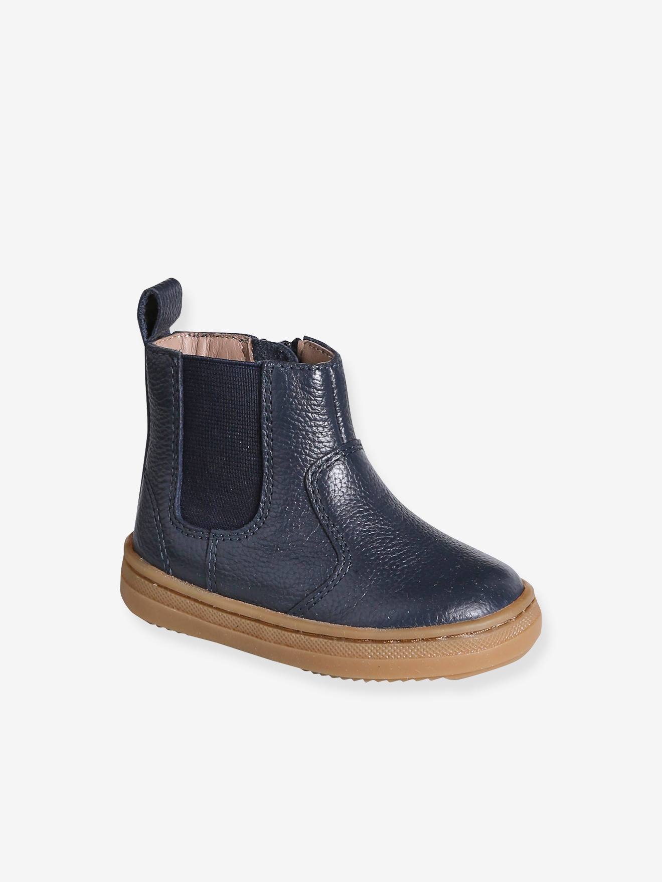 Boots zippées cuir bébé marine