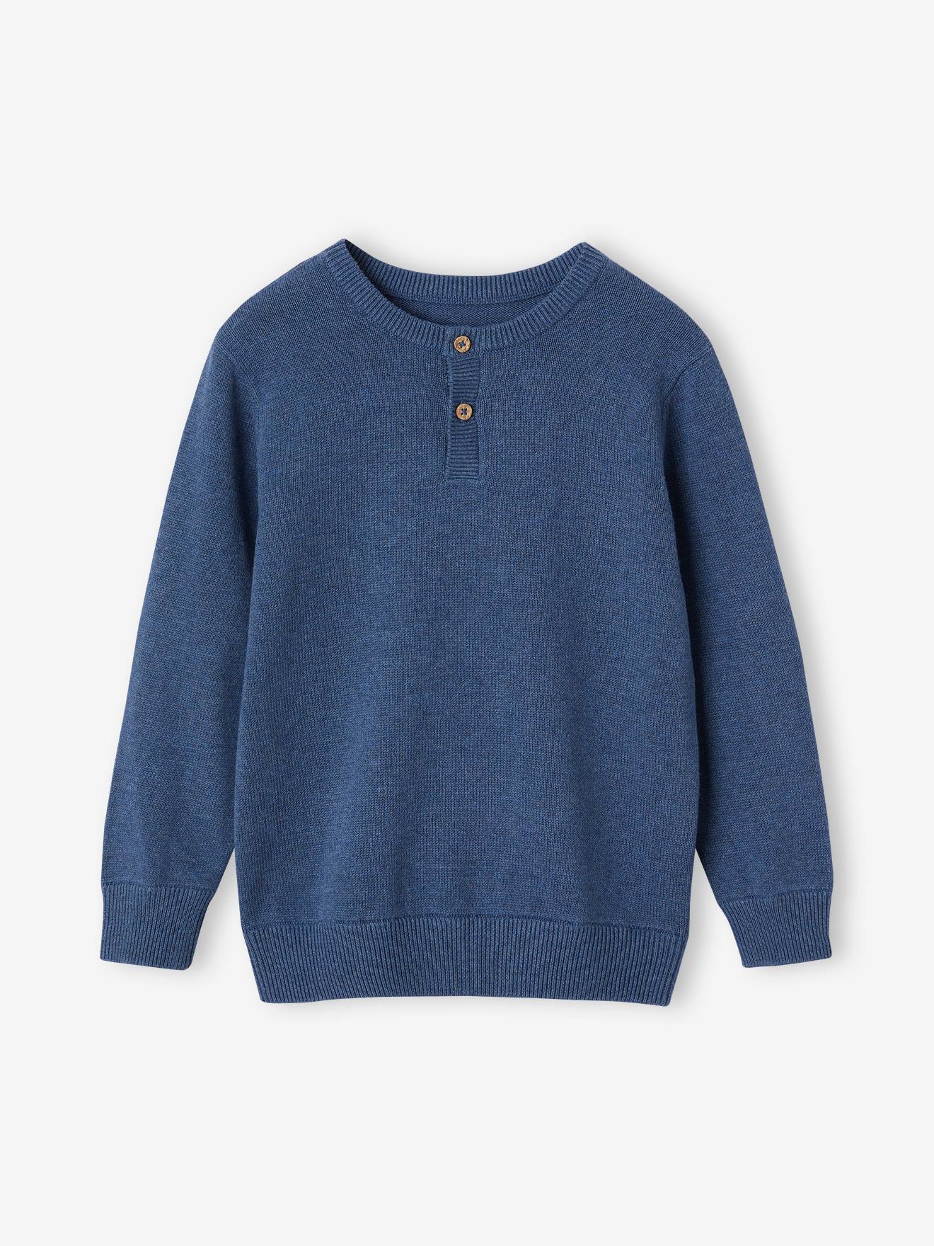 Pull col tunisien garçon bleu chiné